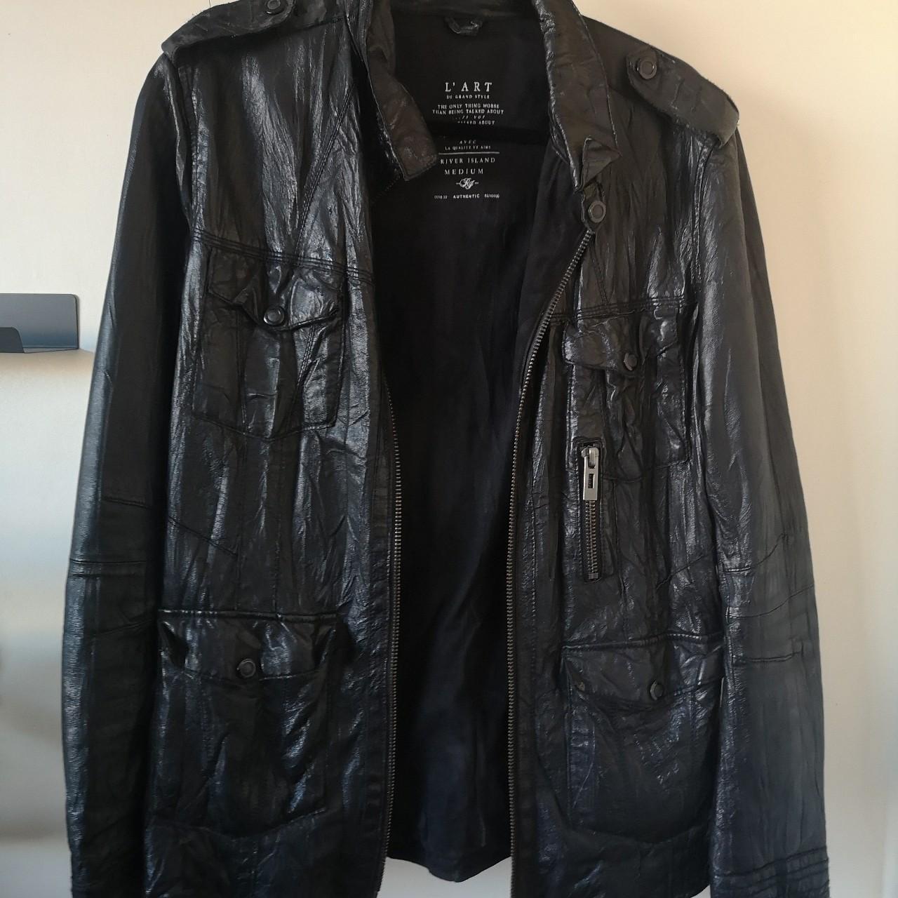 River Island black leather jacket. 100 real leather... Depop