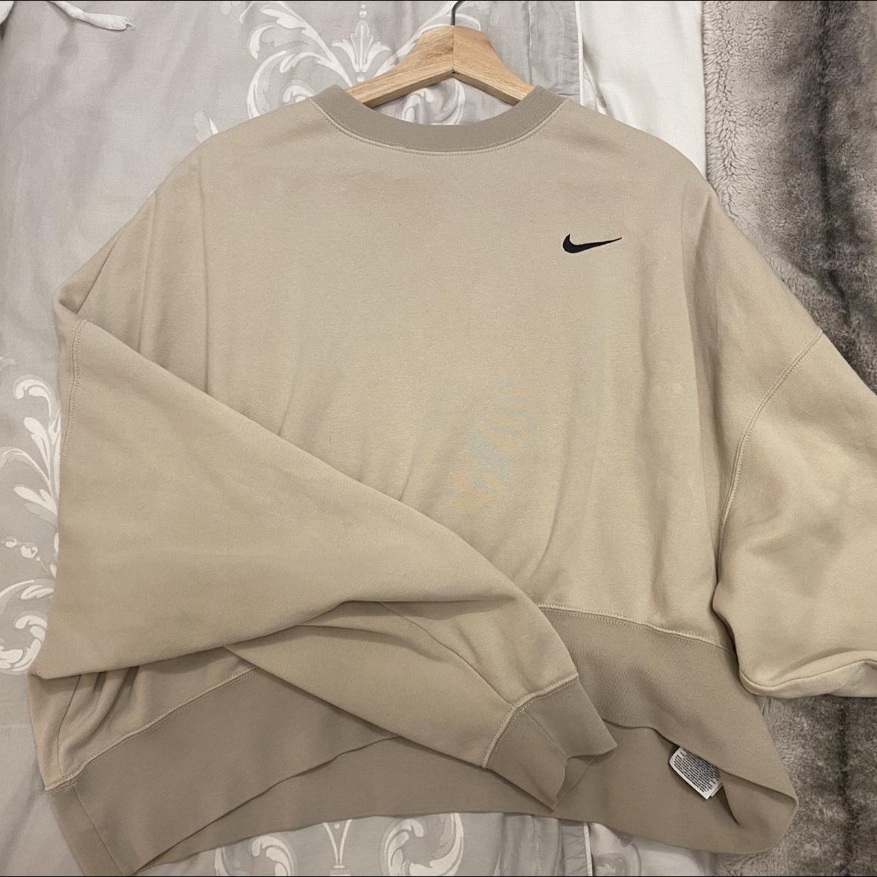 Nike swoosh oversized crop sweatshirt in beige. In... - Depop