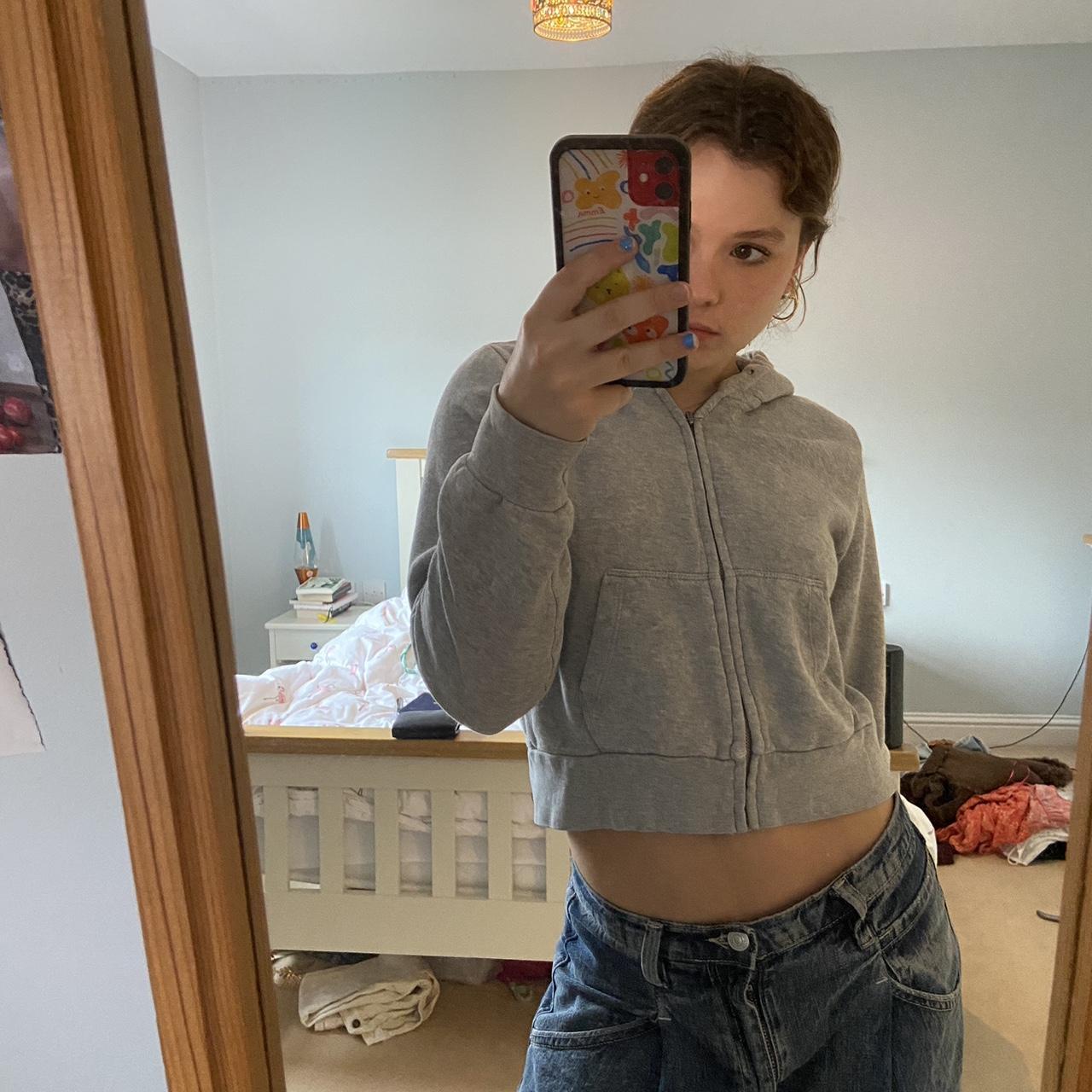 Grey Brandy Melville cropped hoodie zipup So soft... Depop