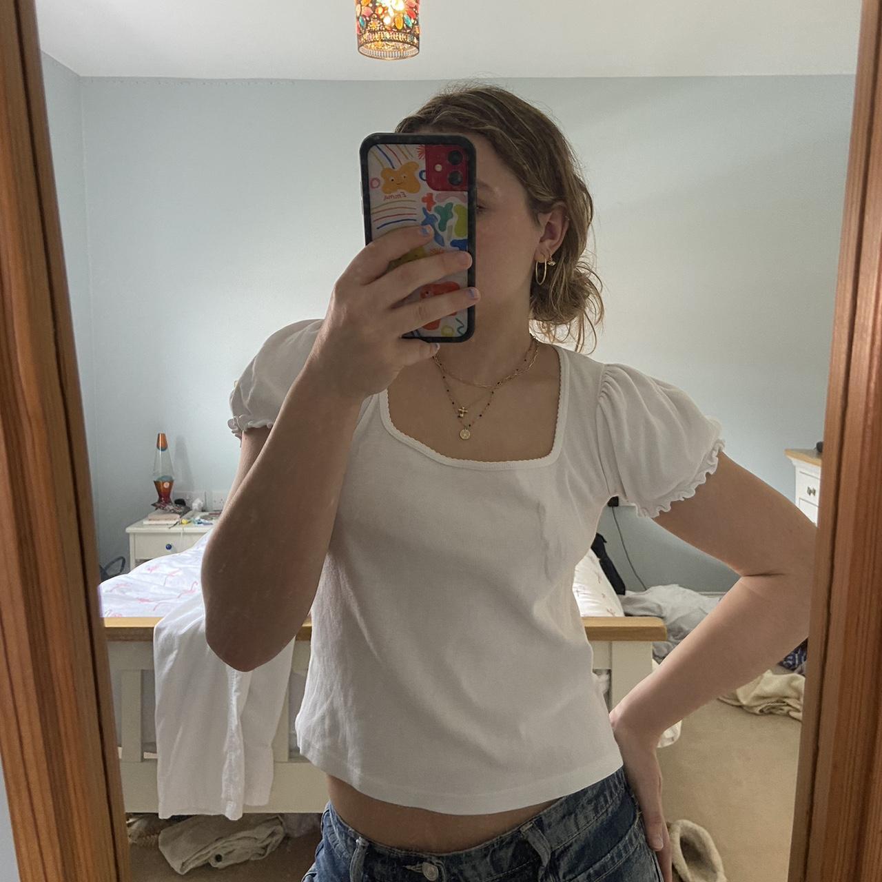 White puff sleeve tshirt from Brandy Melville... Depop