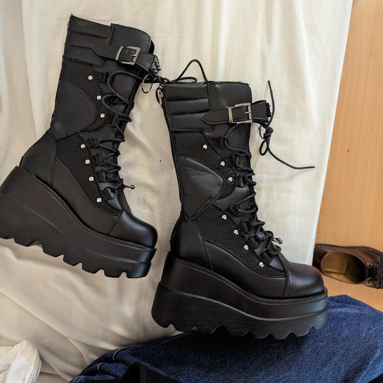 Chunky black platform boots with gothic spike and... - Depop