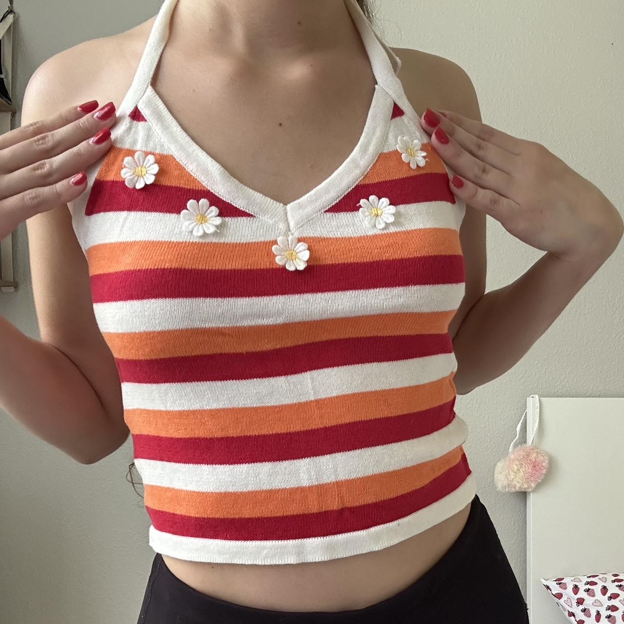 Women's good orange striped halter vest