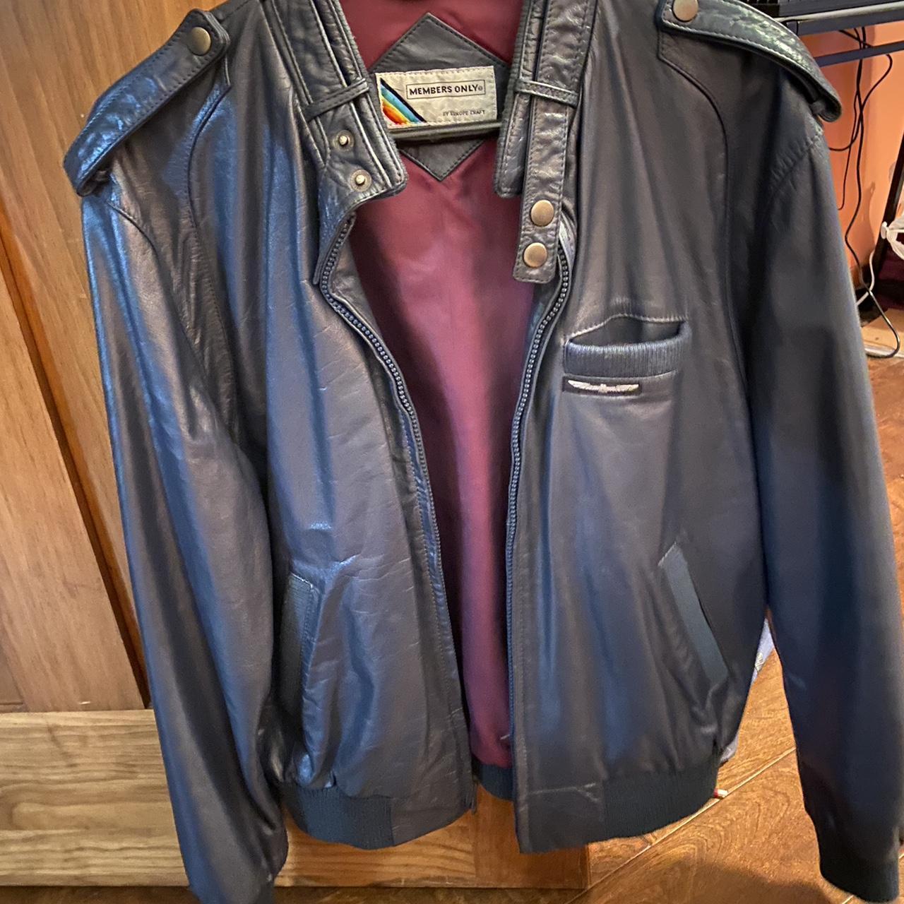 VINTAGE BLUE LEATHER BOMBER JACKET • real leather • - Depop