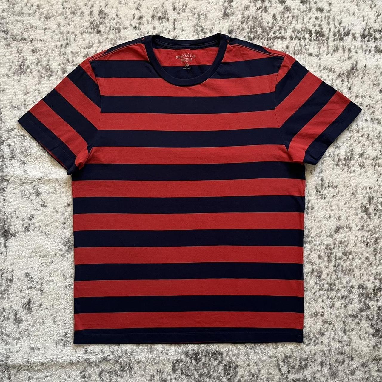 J.Crew Men's Navy and Red Tshirt Depop