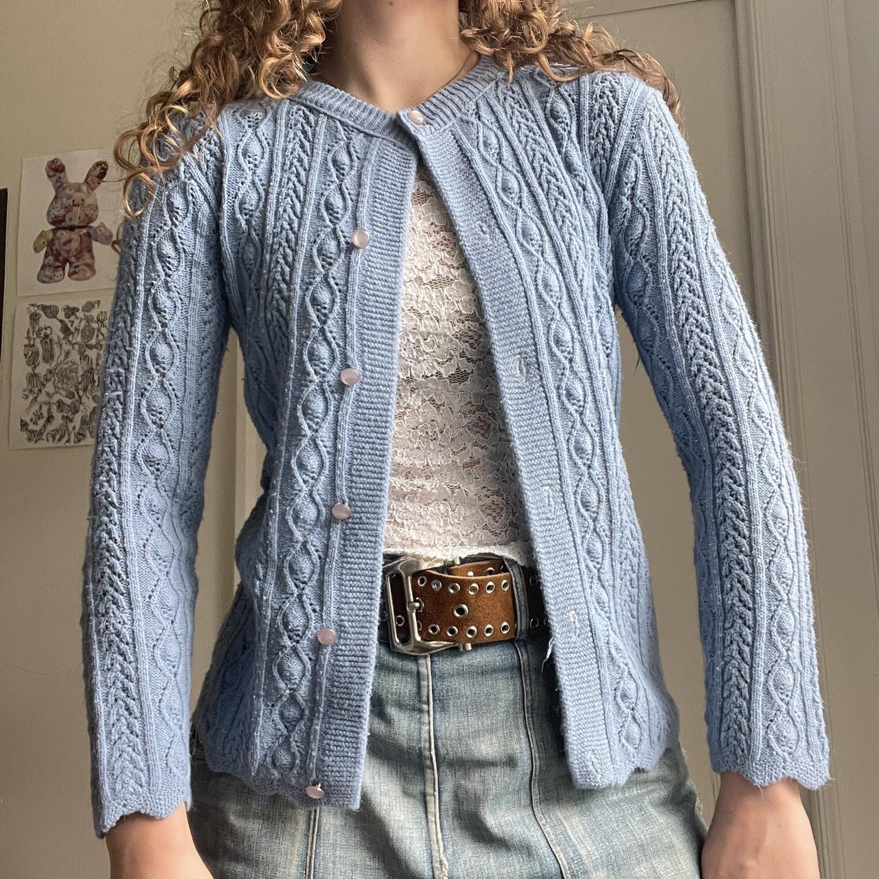 Vintage 70s 80s knit cardigan Real cute baby blue - Depop