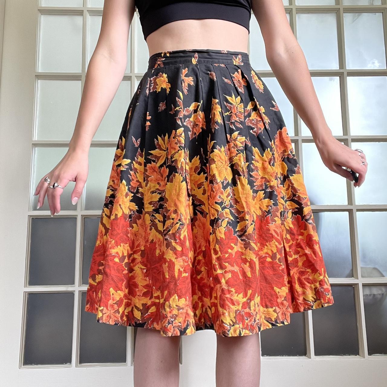 Vintage 30s novelty print cotton skirt fall leaves... - Depop