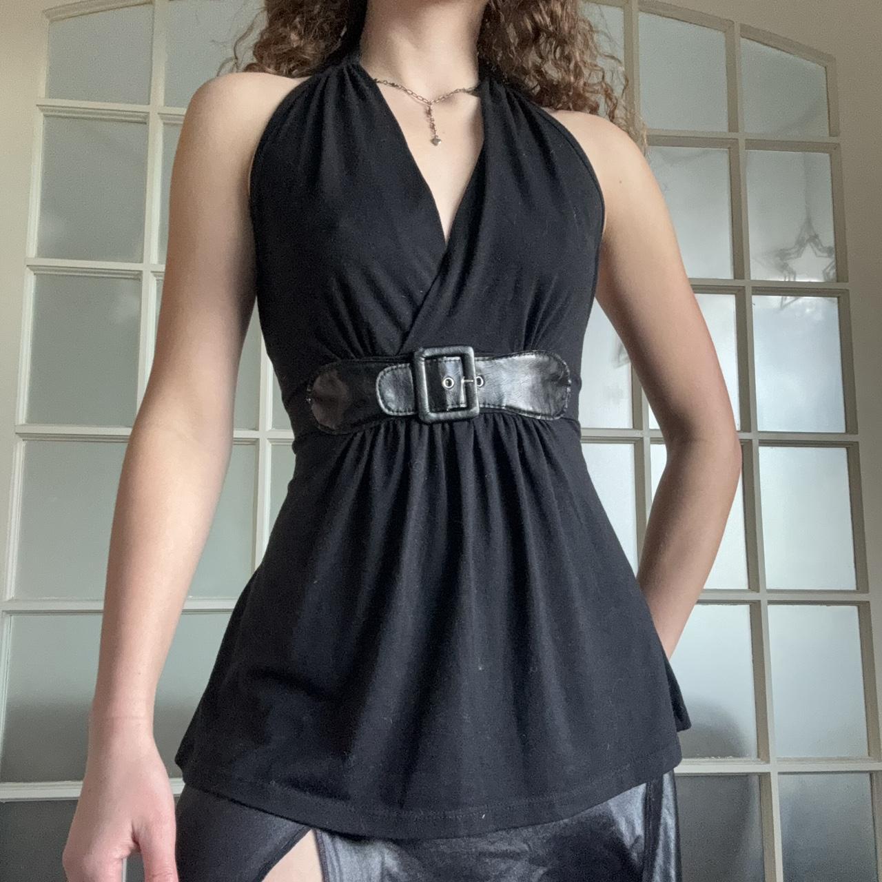 90s vintage gothic halter top with buckle detail by... - Depop