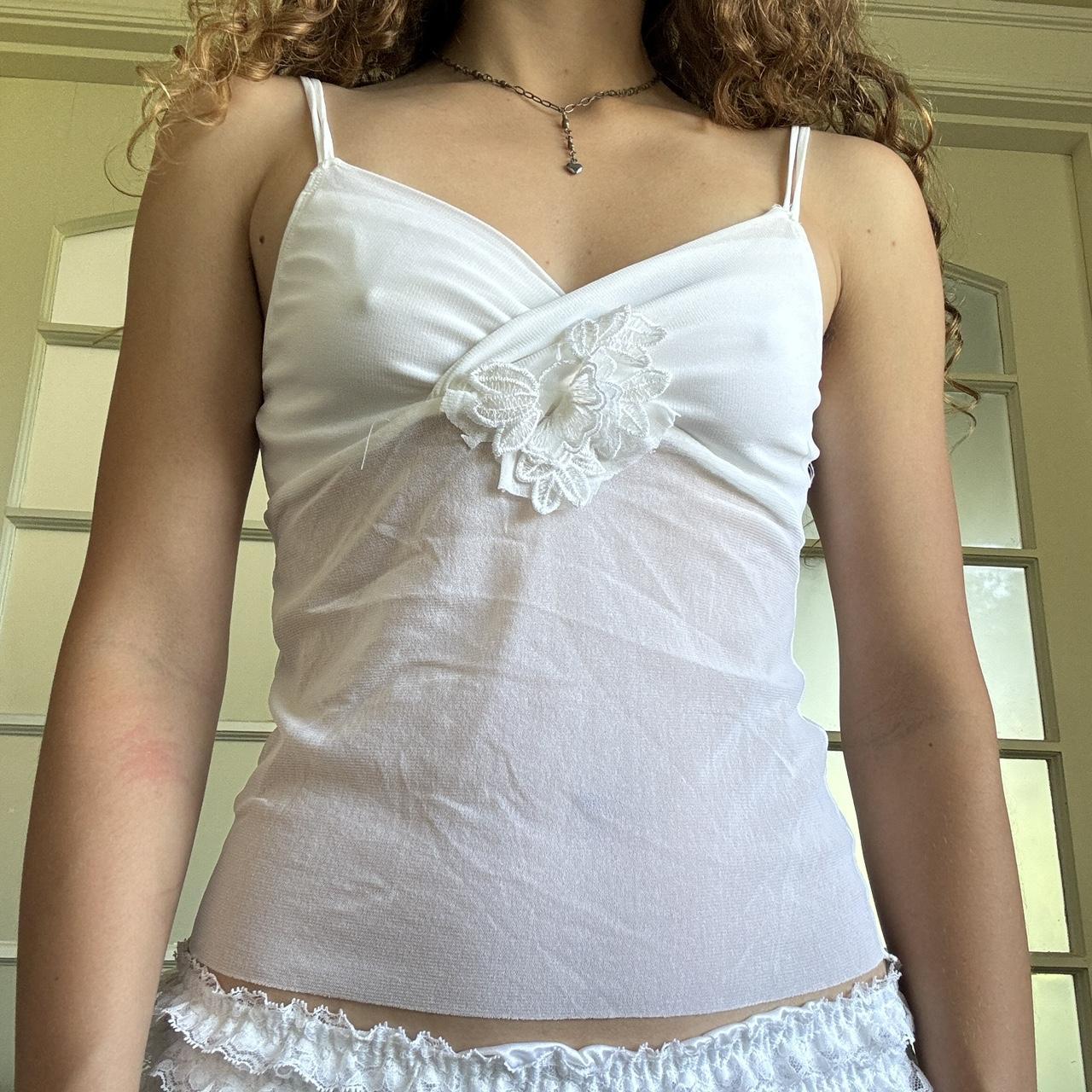Y2K mesh cami tank top perfect flower fairy mesh | Depop