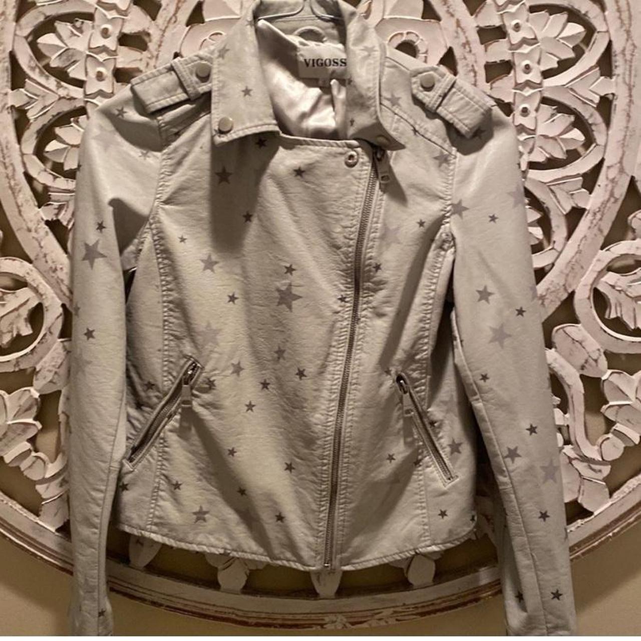 NWT VIGOSS moto jacket with stars light grey with Depop