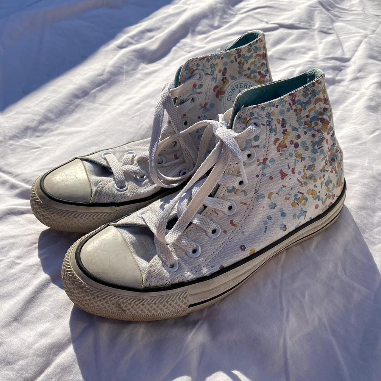 polka dots white high top converse size 6 in. Depop