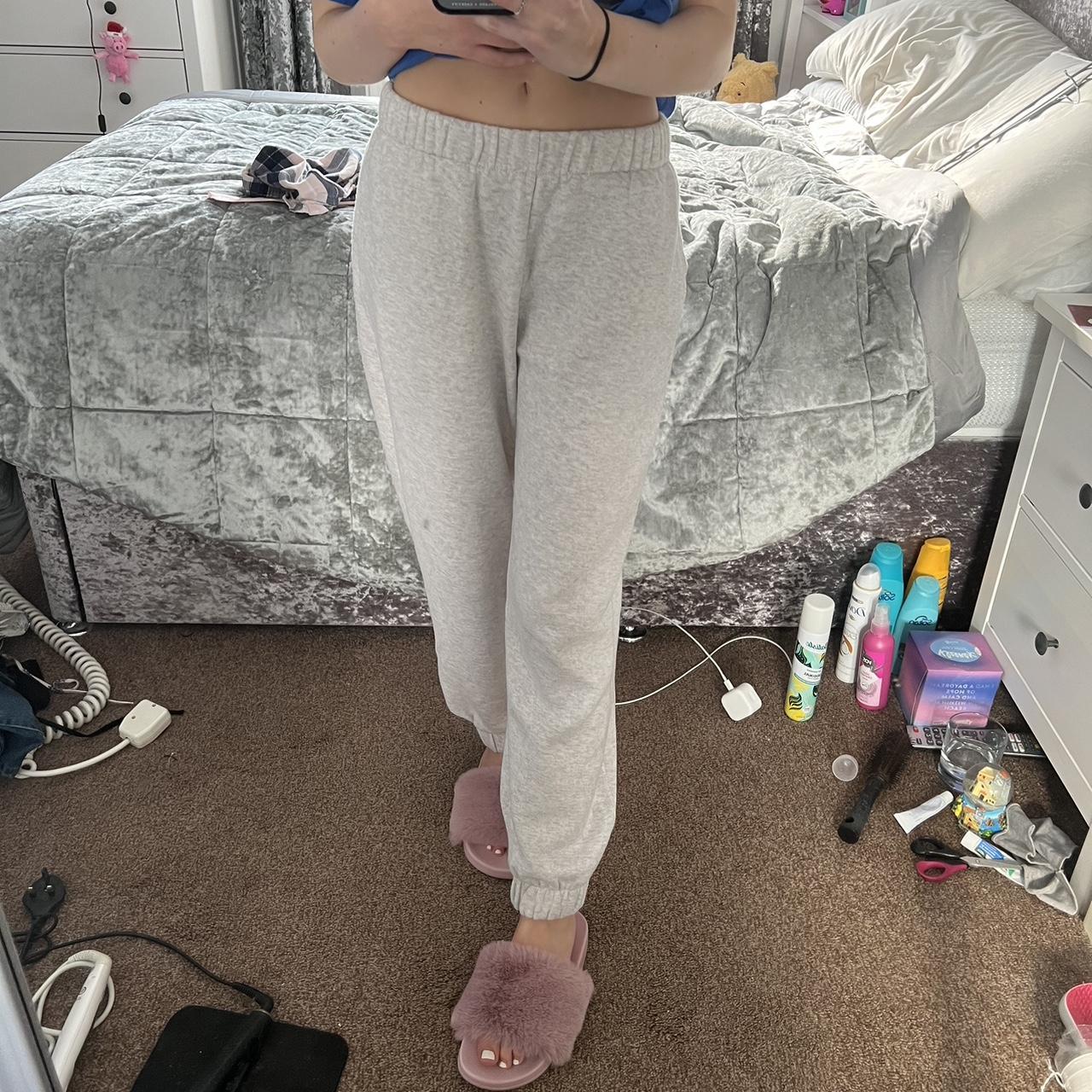 brandy melville light grey sweatpants cuffed... - Depop