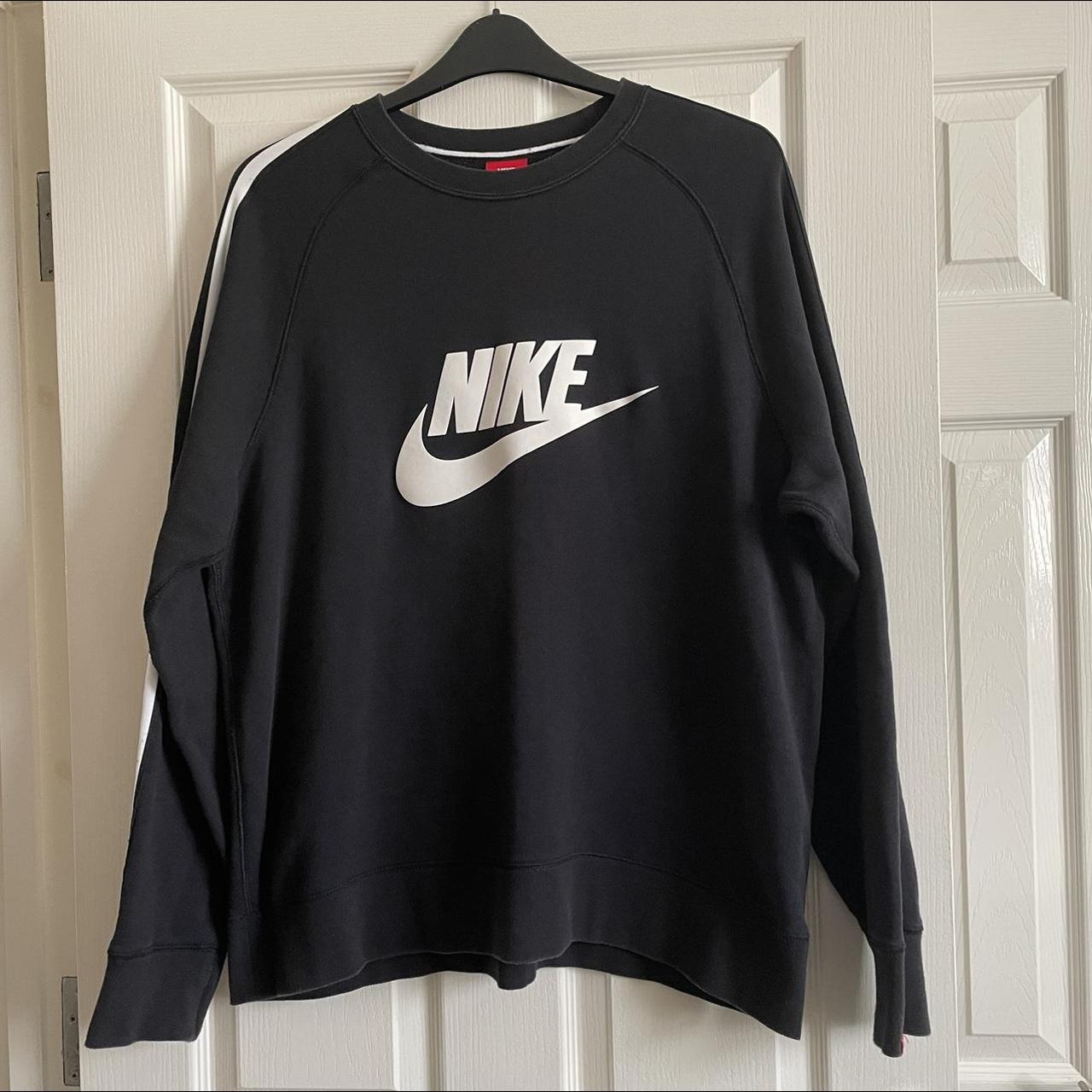 Nike Black Sweatshirt Big Logo Stripe XL ️ Really... - Depop