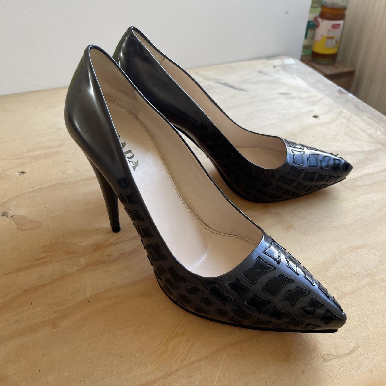 PRADA ~~~ stiletto heels, grey w/ black patent... - Depop
