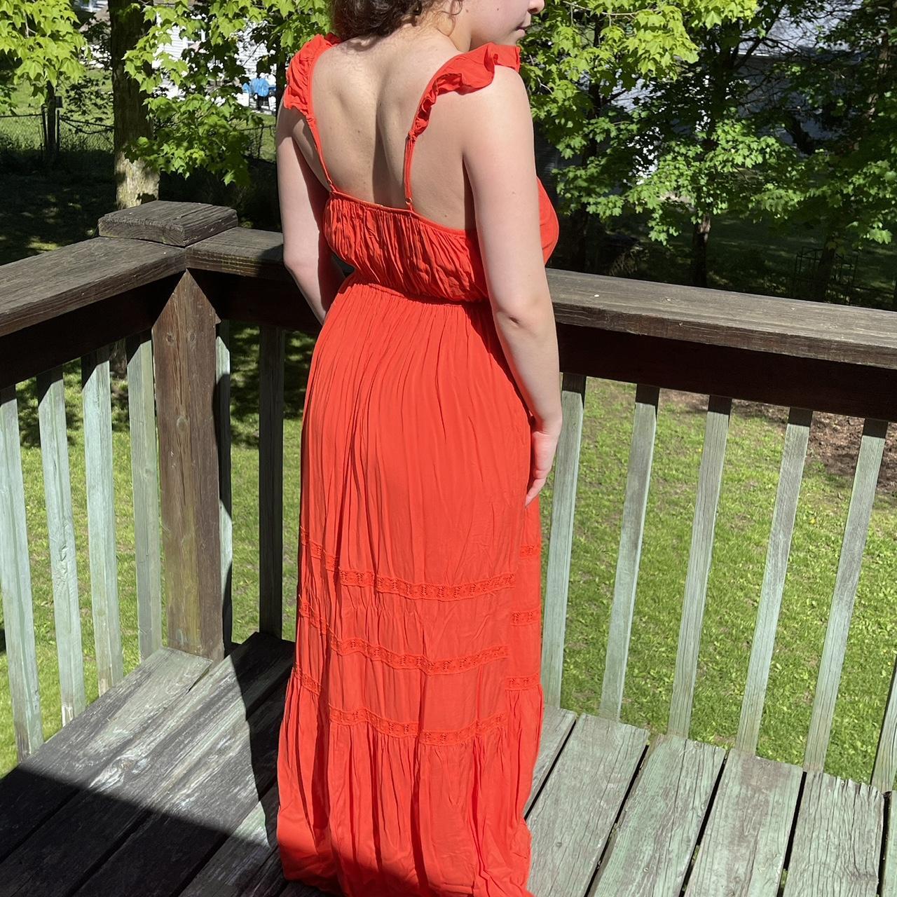 Forever 21 bright orange maxi dress adjustable. Depop