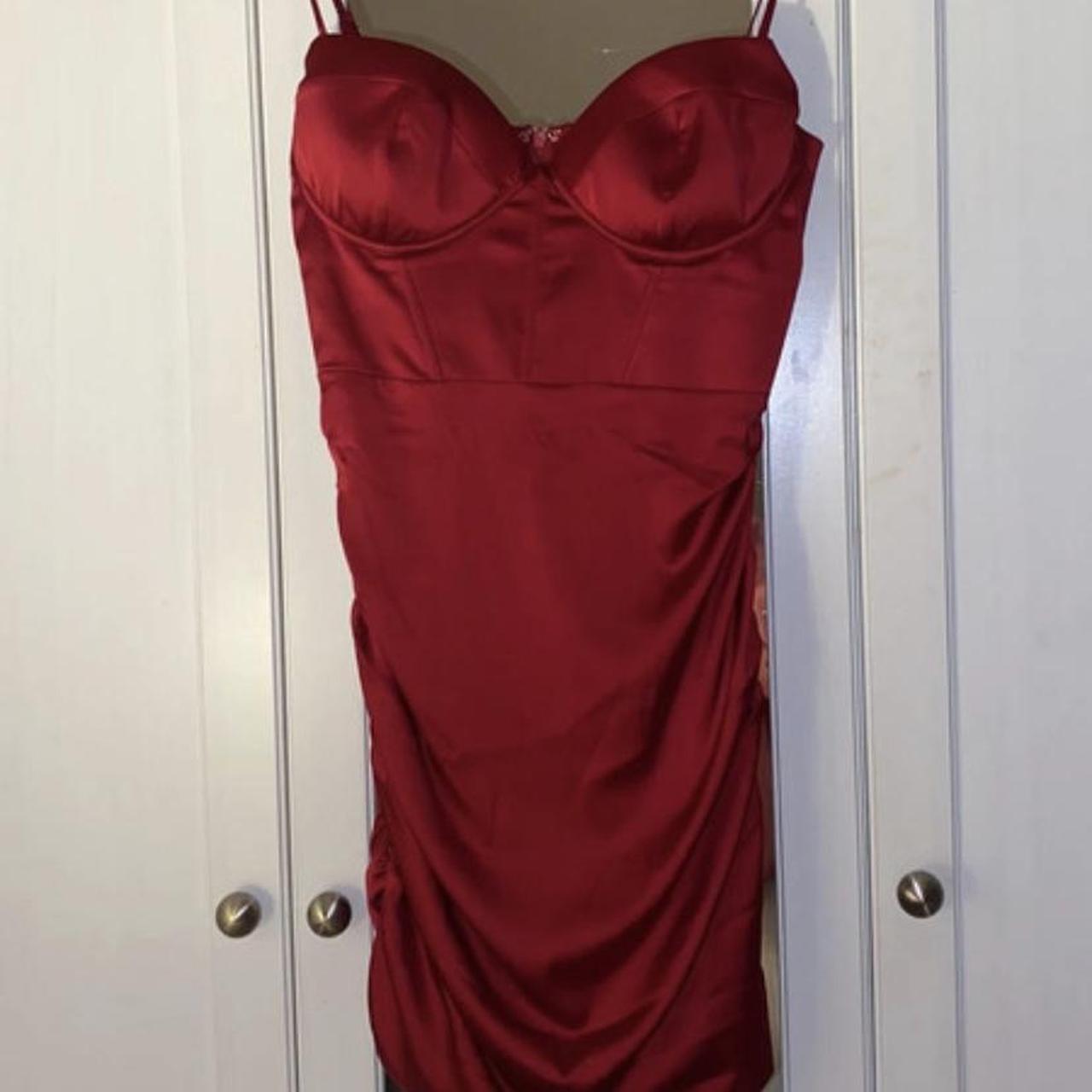 Gorgeous Red Oh Polly Satin Ruched Dress Perfect... - Depop