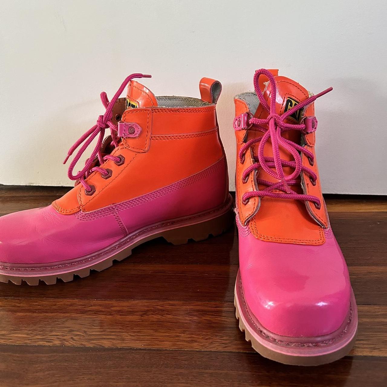 Pink and orange Caterpiller boots FREE AUS. Depop