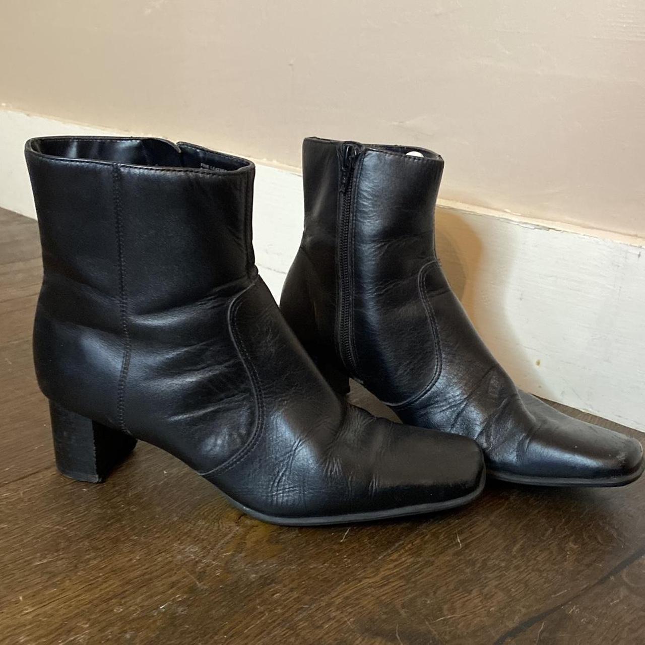 90s Ann Mario square toe ankle boots Real leather... - Depop