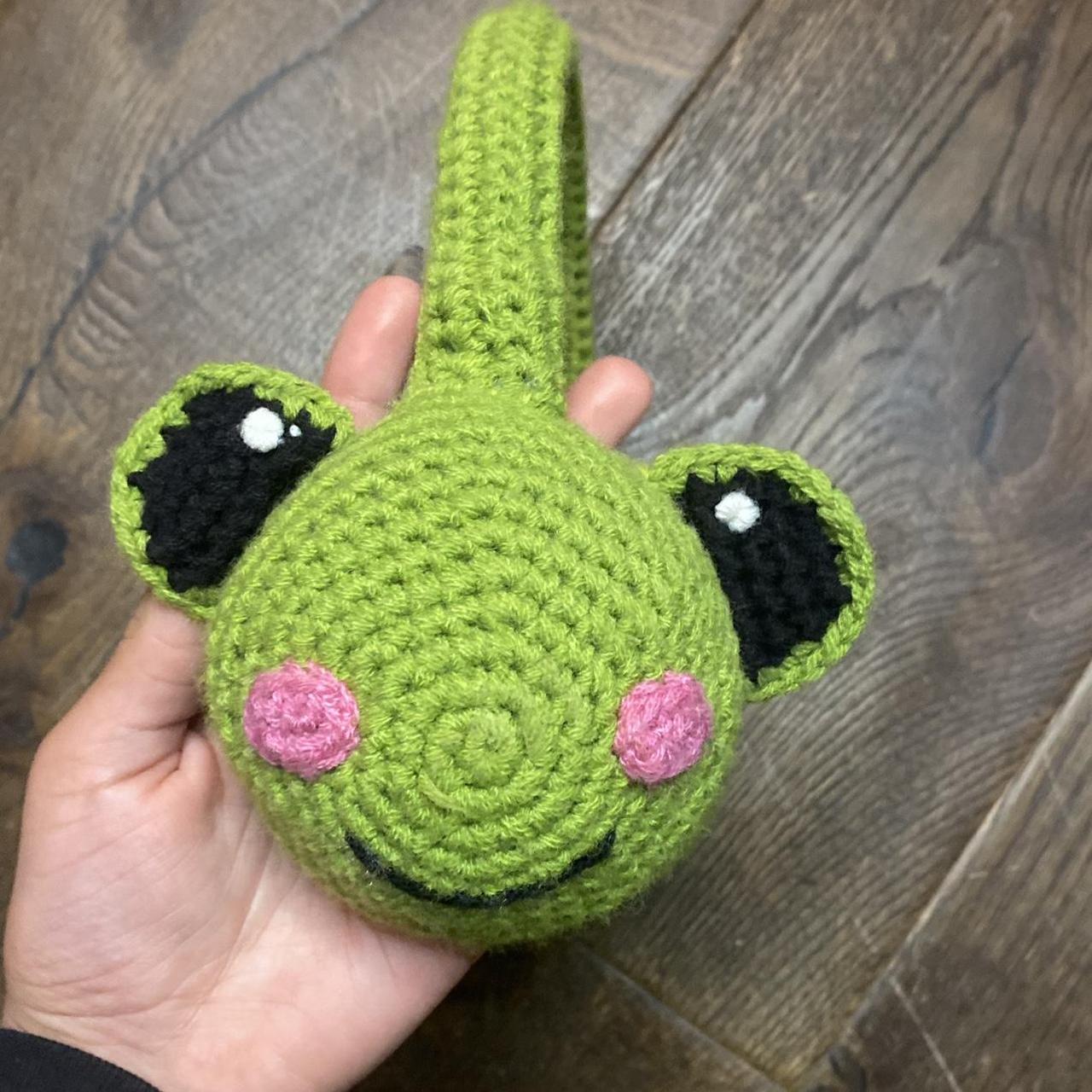 Crochet frog earmuffs Cute green blushing frogs !... Depop