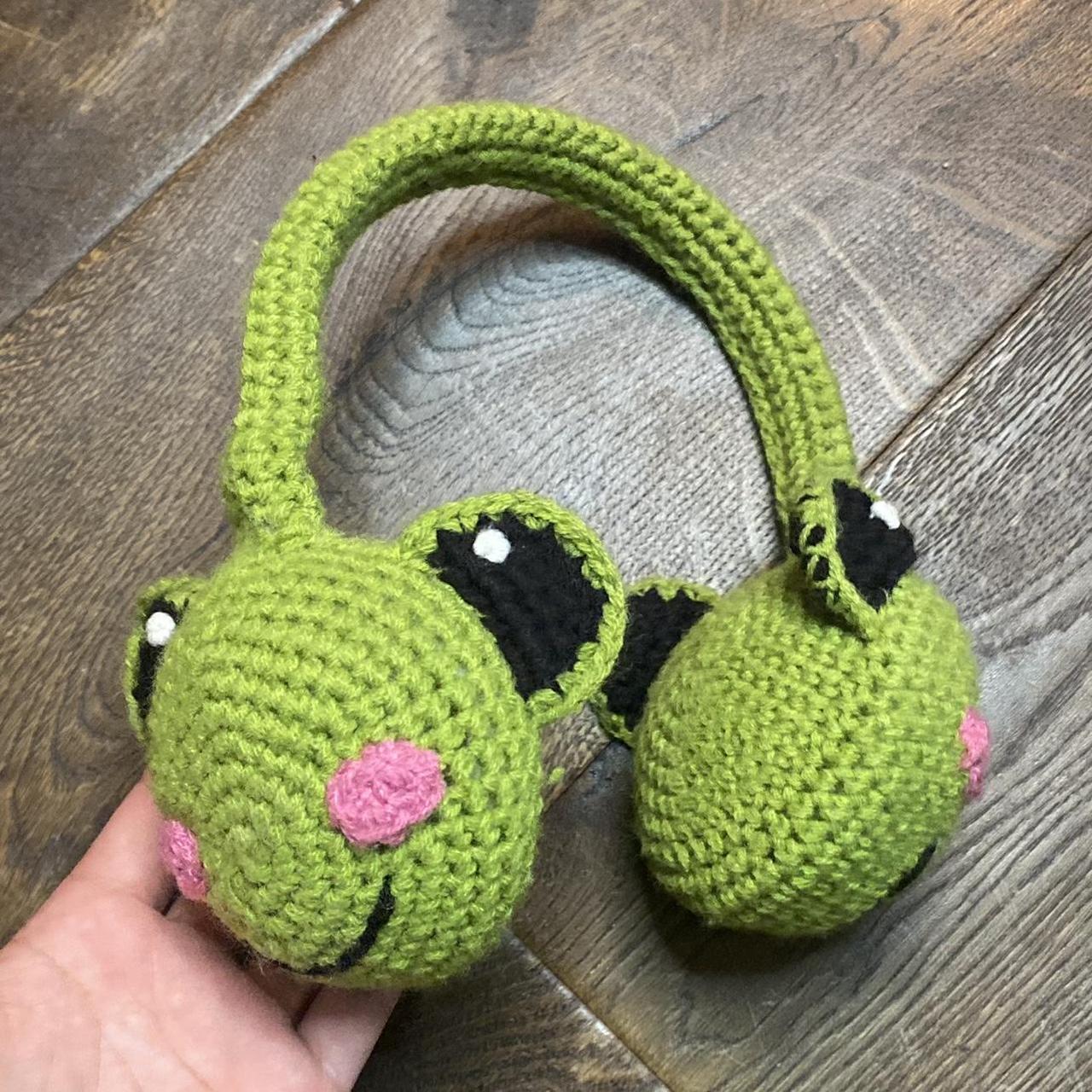 Crochet frog earmuffs Cute green blushing frogs !... Depop