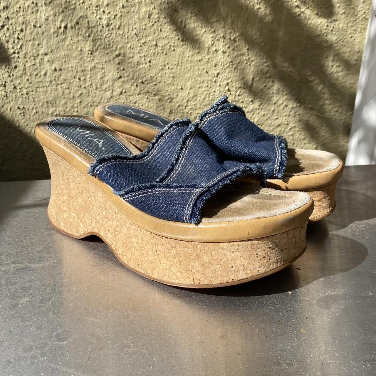 2000s Mia platform sandals Featuring a cork heel... - Depop