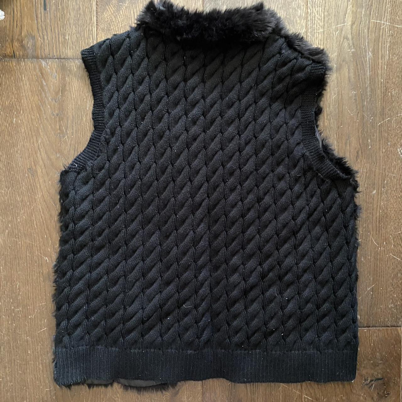 Faux fur black knit vest Black vest, back panel is... - Depop