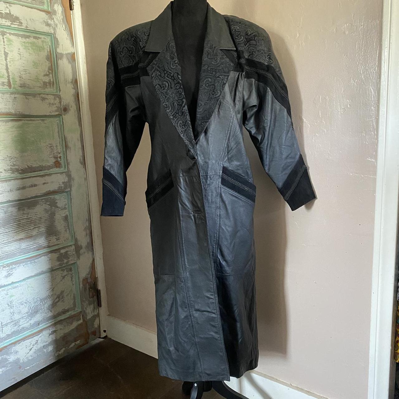 80s black leather trench coat The most insane... - Depop