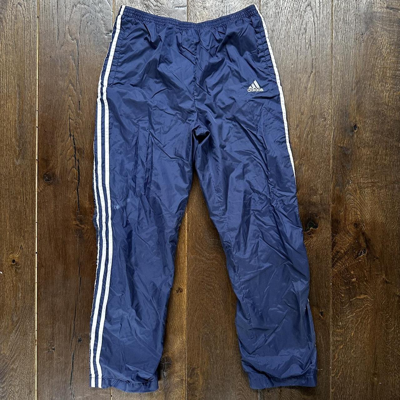 90s snap button Adidas pants Vintage navy blue... - Depop
