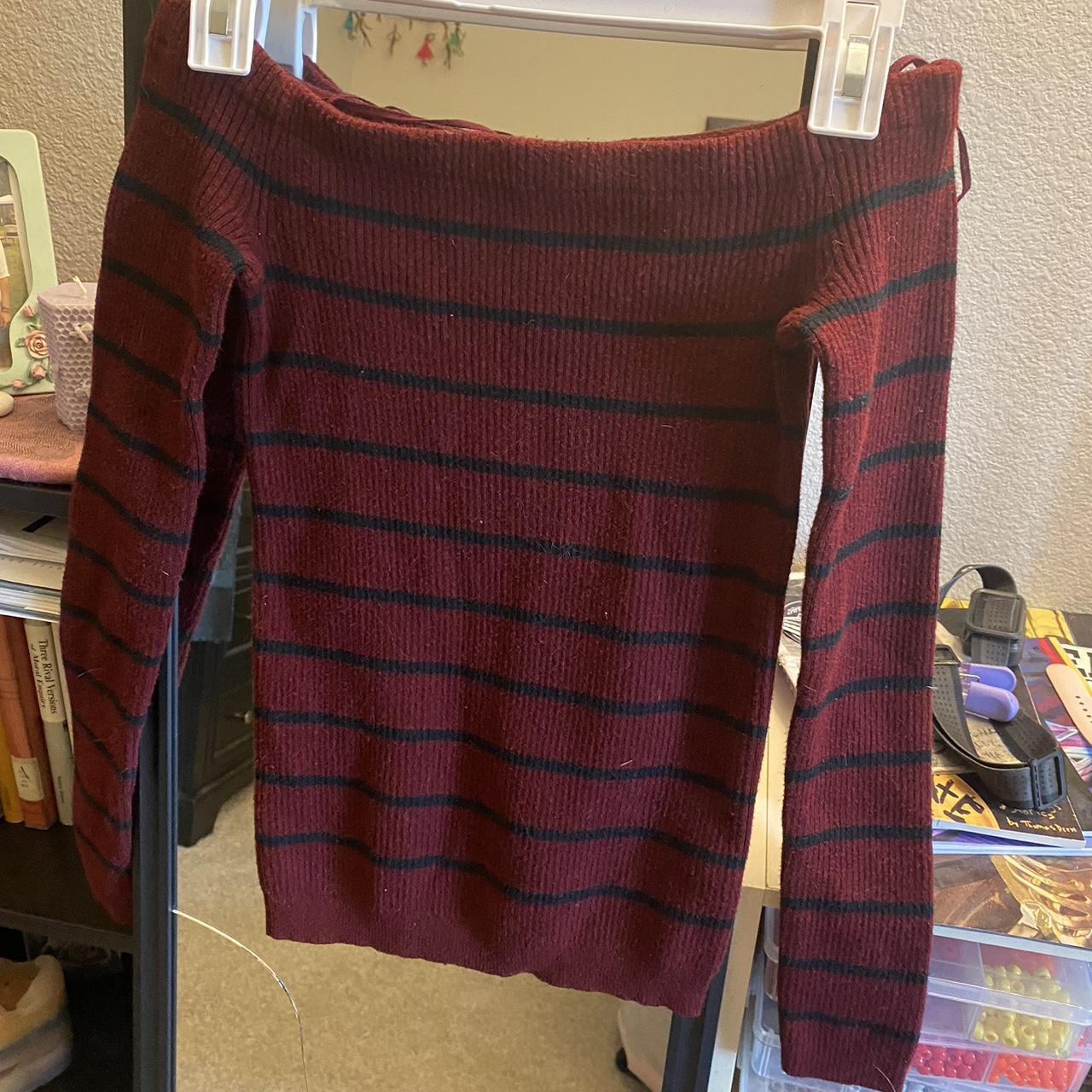 american eagle off the shoulder sweater. red with... - Depop