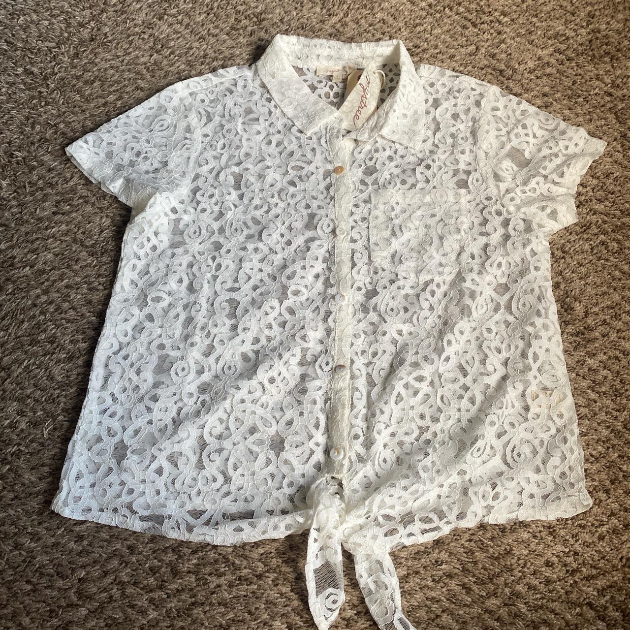 Mystree Short Sleeve Lace Blouse in Ivory. Super... - Depop