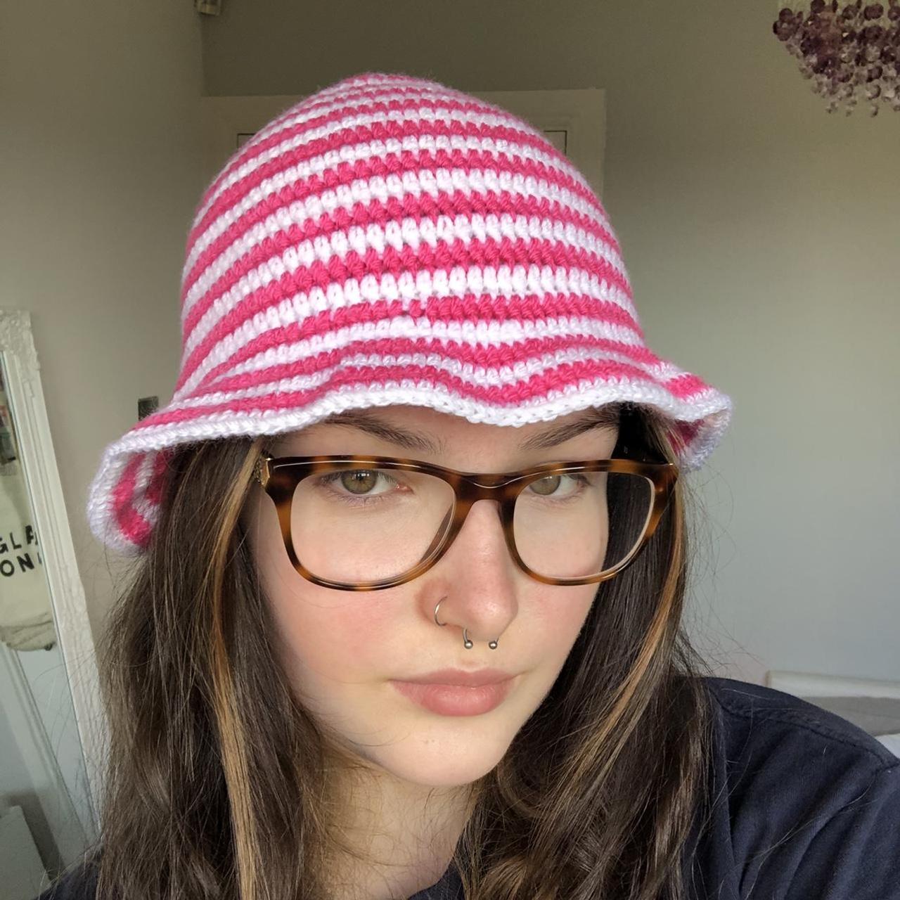 Women's Pink and White Hat Depop