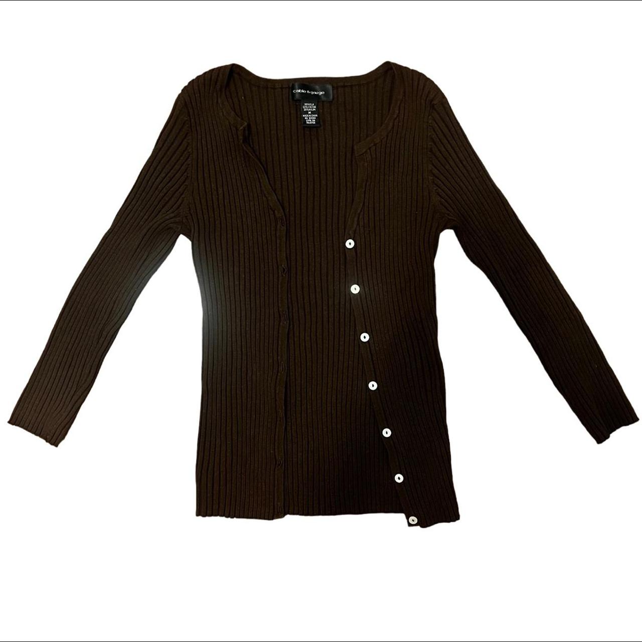 Cable & Gauge Chocolate Brown Ribbed Cardigan Size... Depop