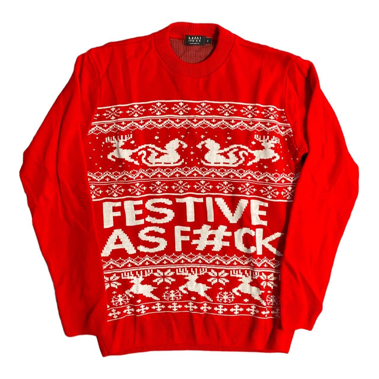 Funny boohoo man Christmas jumper sweatshirt Size... Depop