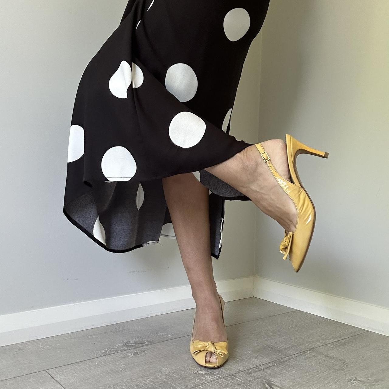 Vintage Patent Leather Peep-Toe Slingback’s with Bow... - Depop