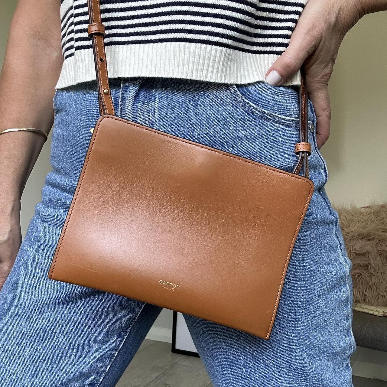 Oroton Leather Crossbody Bag Tan/gold hardware... Depop