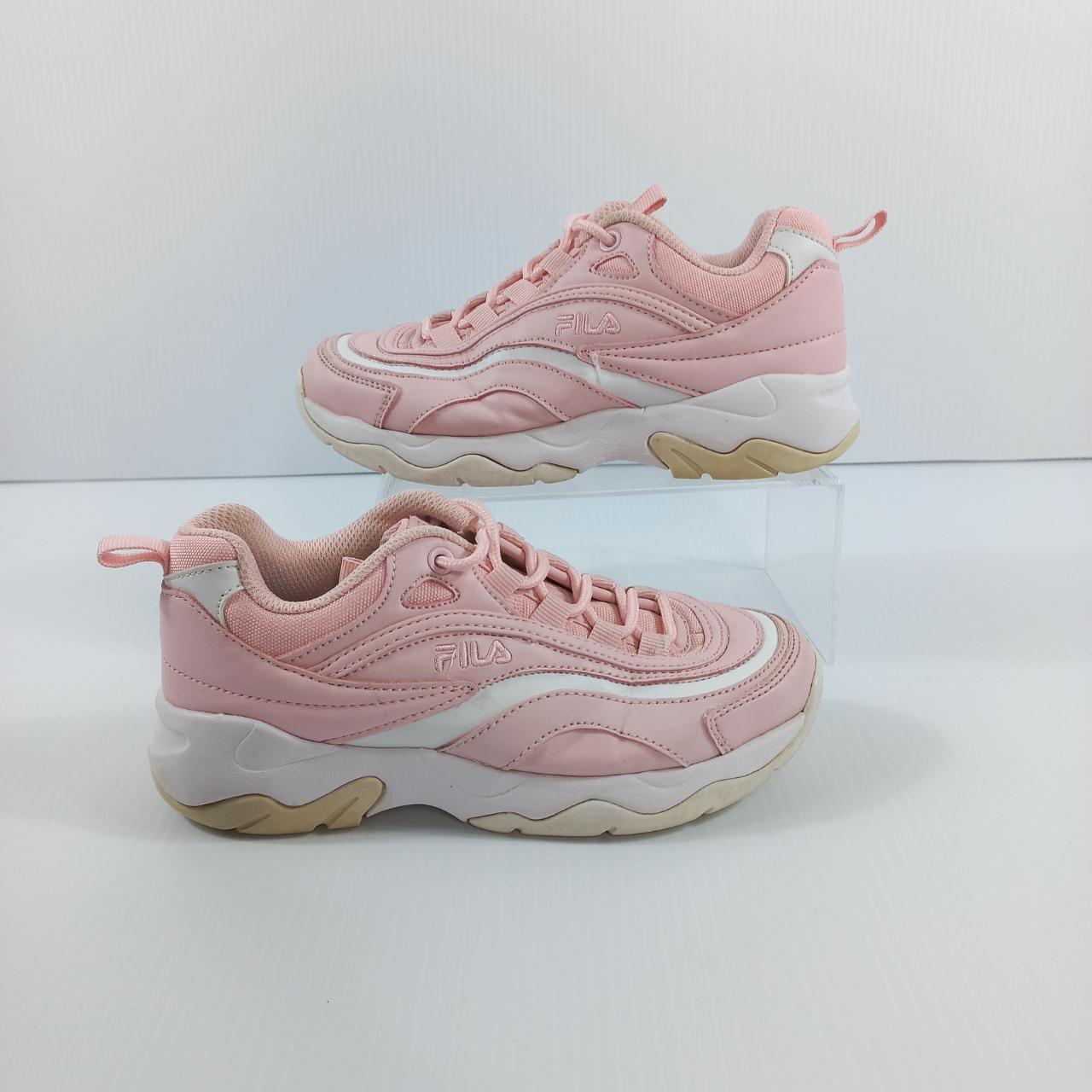 Kids Fila Pink and White Lace-Up Trainers Shoes... - Depop