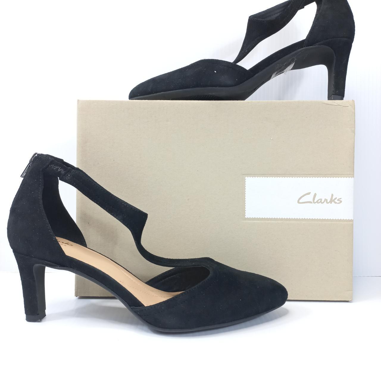 Clarks black suede hot sale court shoes