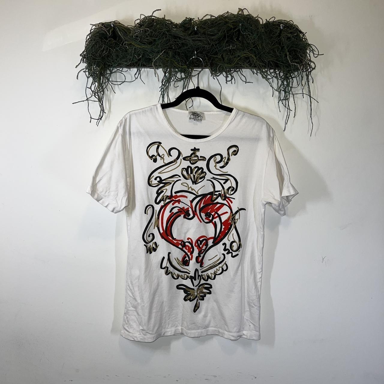 Vivienne Westwood White Tee features graffiti style | Depop