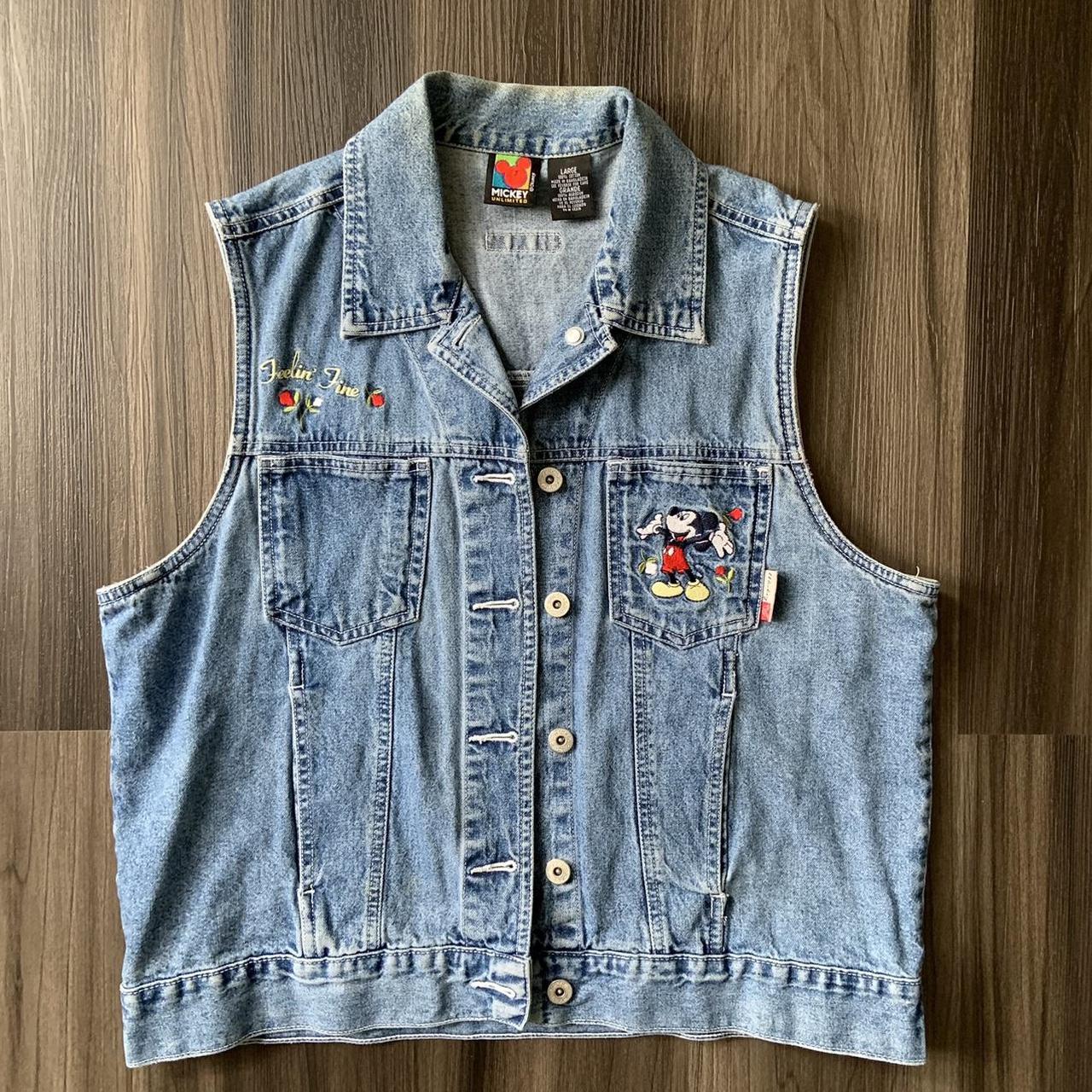 Mickey Unlimited Embroidered Denim Vest Cutest... - Depop