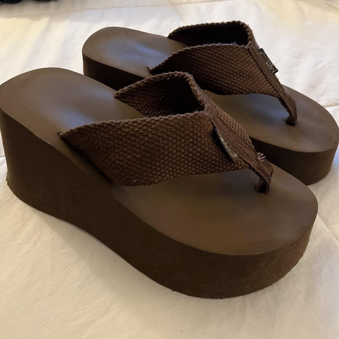 Brown chunky platform flip flops Max Collection... - Depop