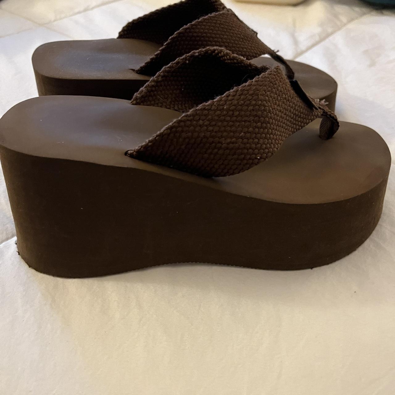 Brown chunky platform flip flops Max Collection... - Depop