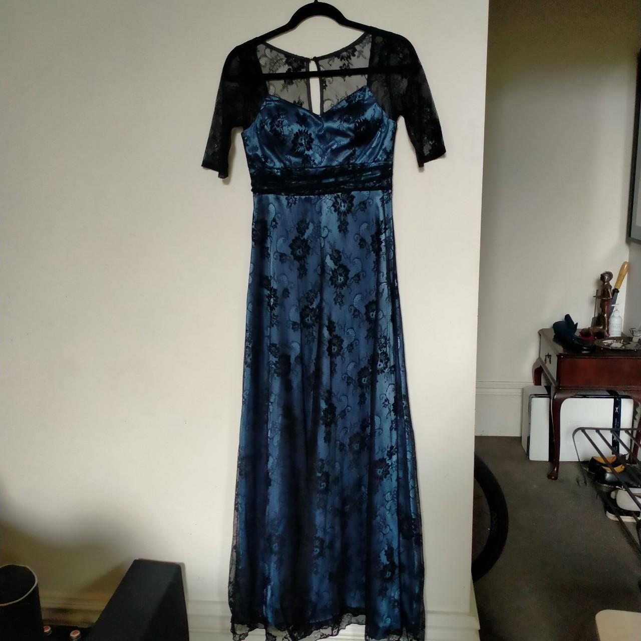 Stunning baby blue satin/black lace evening gown!... - Depop