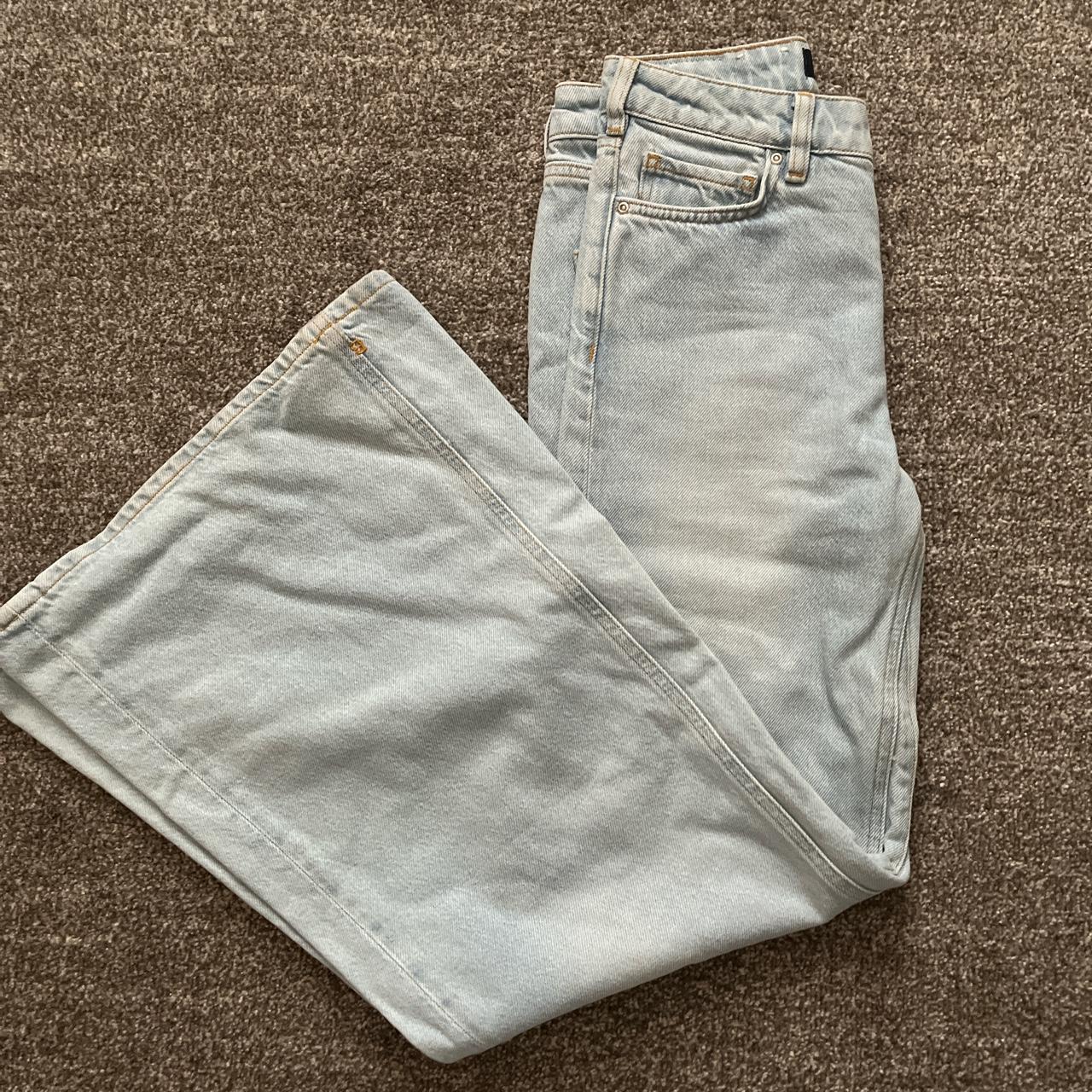 massive wide leg, light denim jeans, worn once. size... - Depop