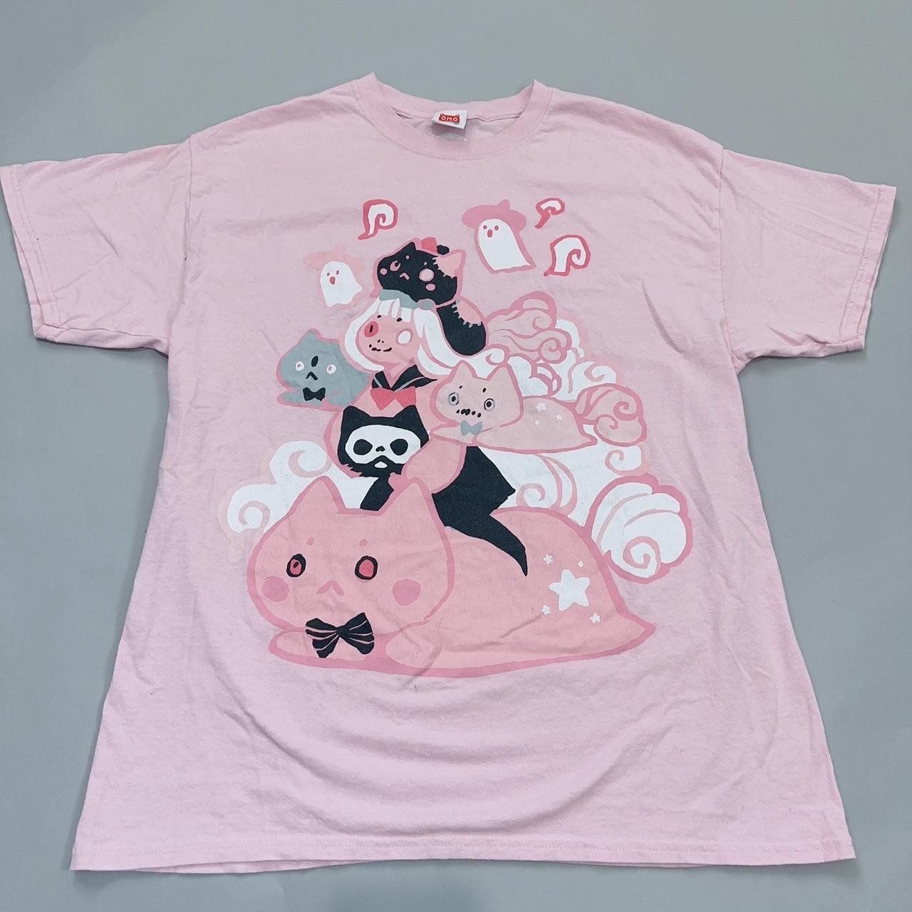 OMOCAT Men's Pink and White T-shirt