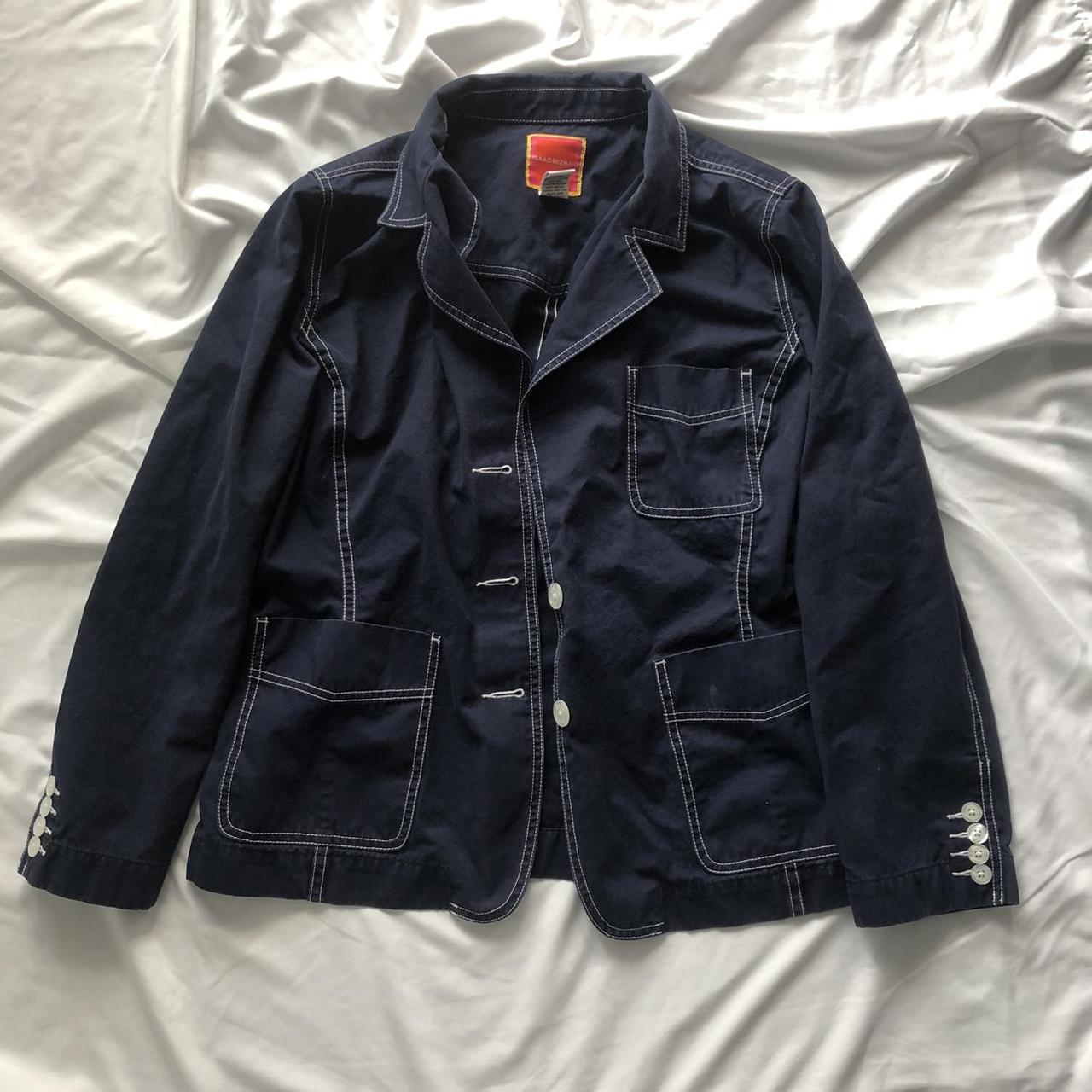 Jacket navy with white lined pockets. Early mid... - Depop