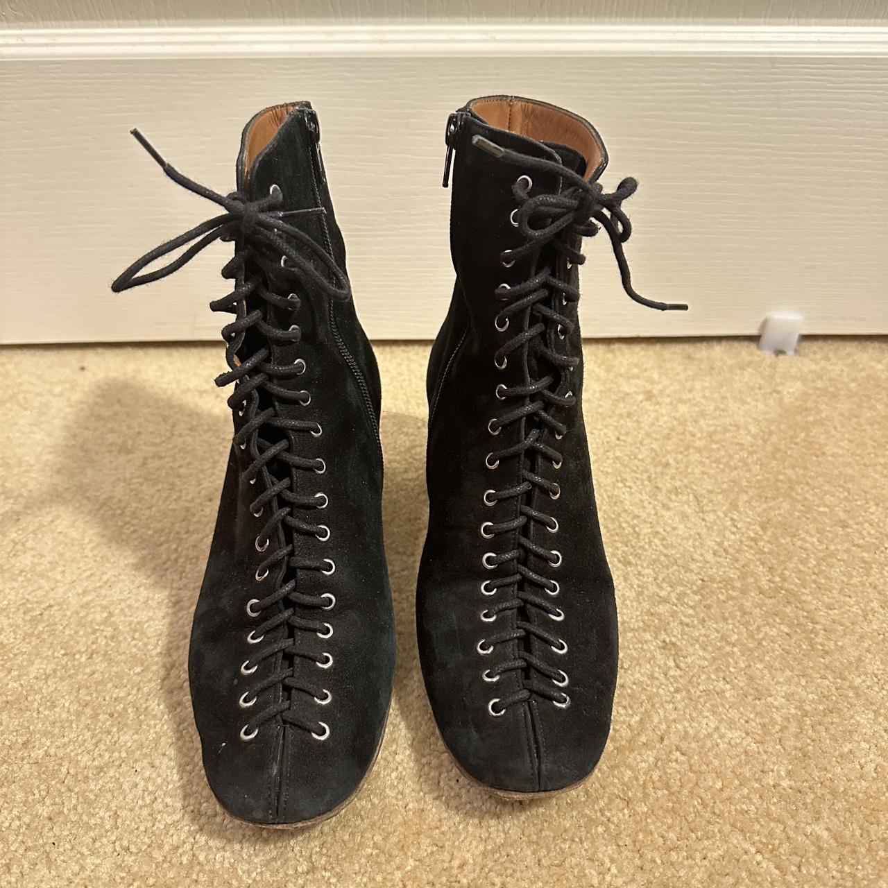 By far black Becca lace up suede heeled booties Depop