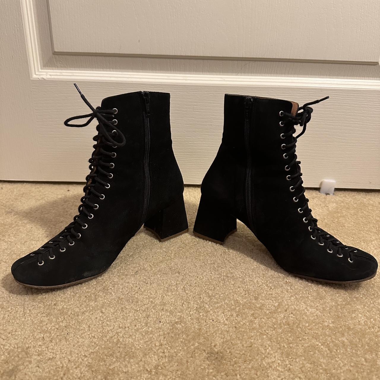 By far black Becca lace up suede heeled booties Depop