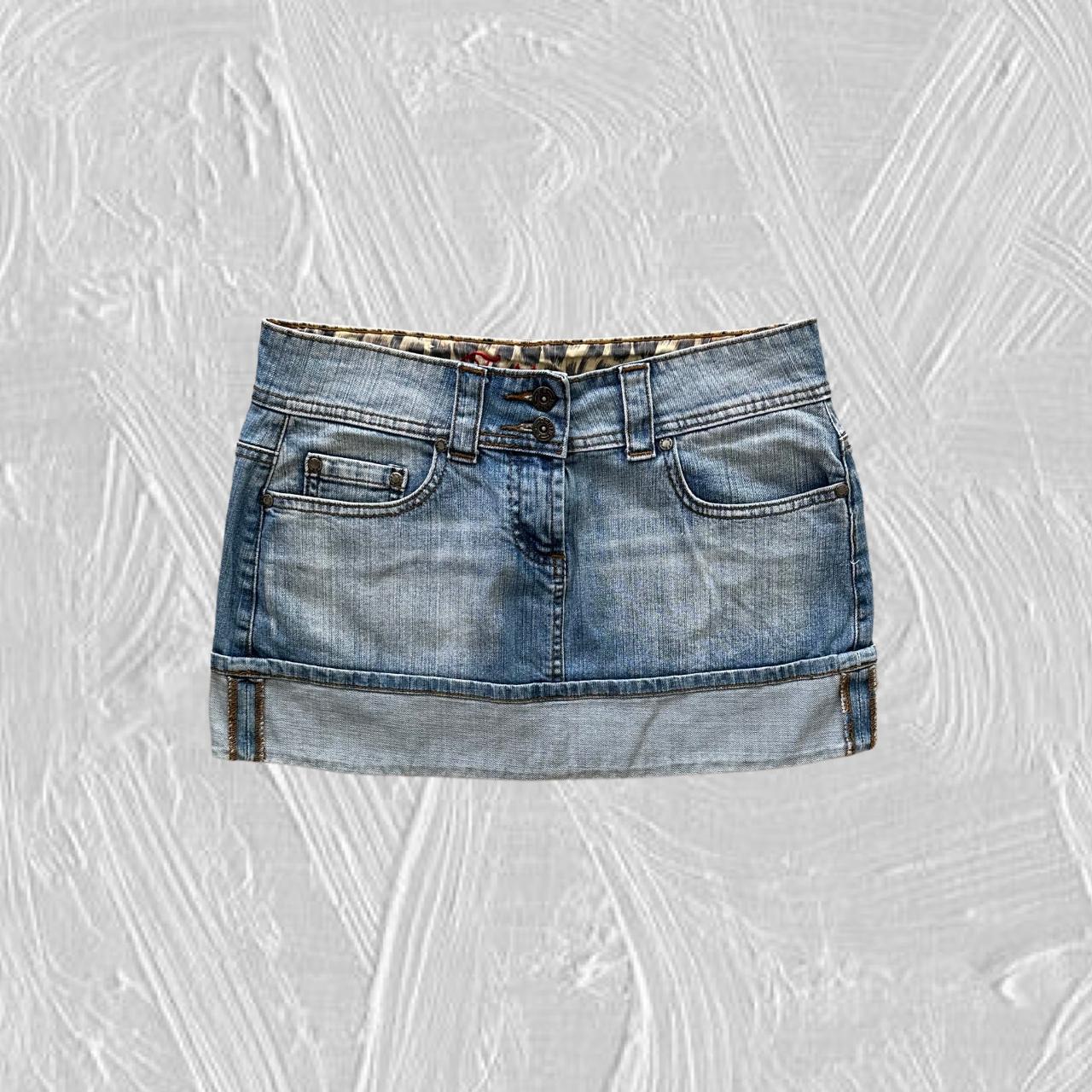 2000s Low-Rise Denim Mini Skirt Fishbone... - Depop