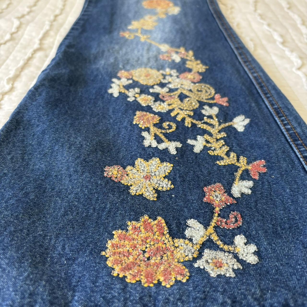Floral denim jeans 32in waist size 9 Low waist | Depop