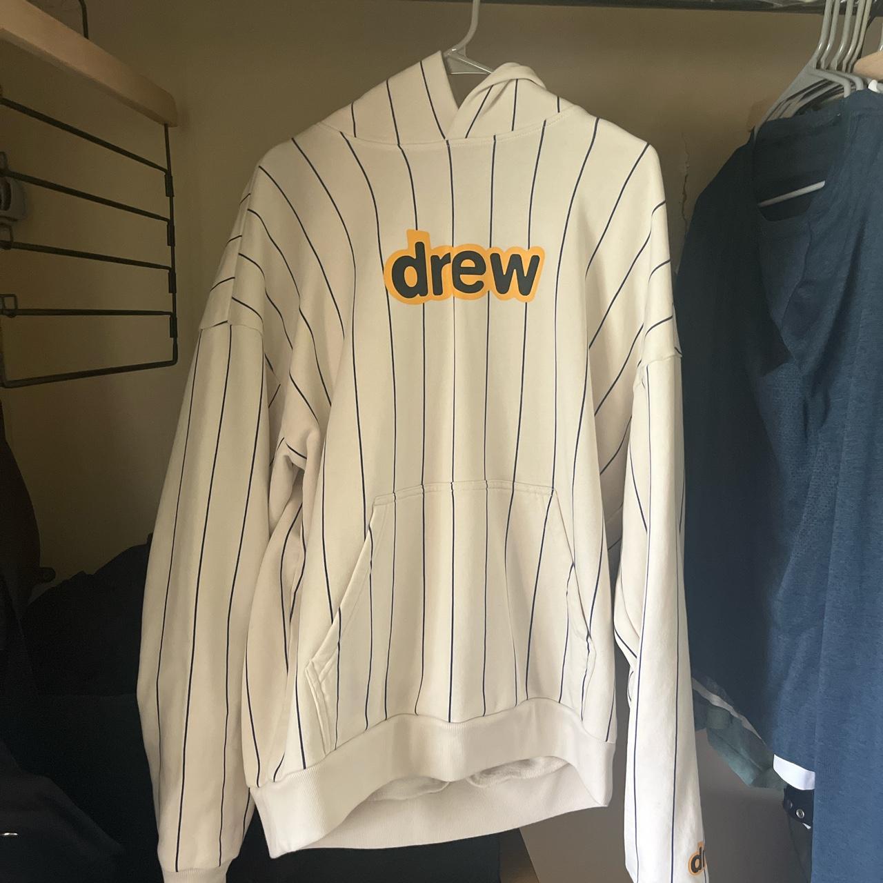Drew House Men's Cream and Navy Hoodie Depop