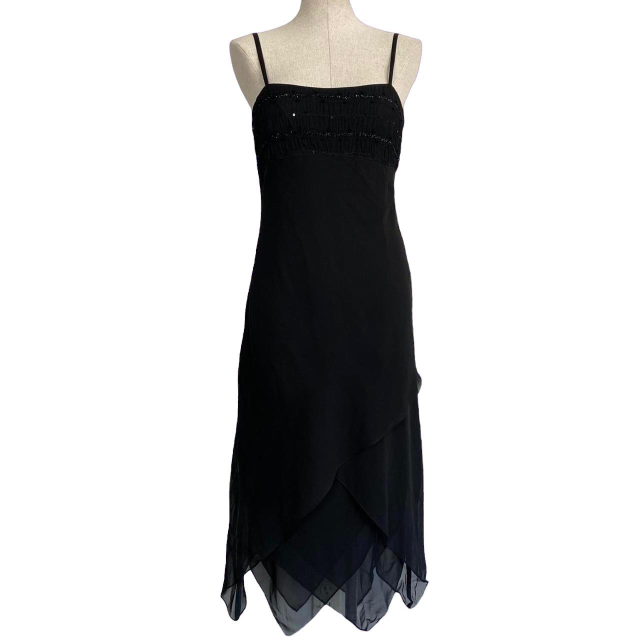 Vintage 90s black midi dress. Asymmetrical fairy... - Depop